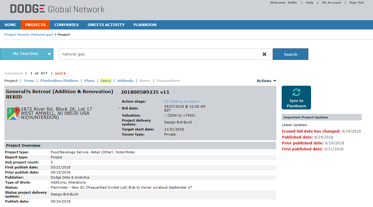 project listing page
