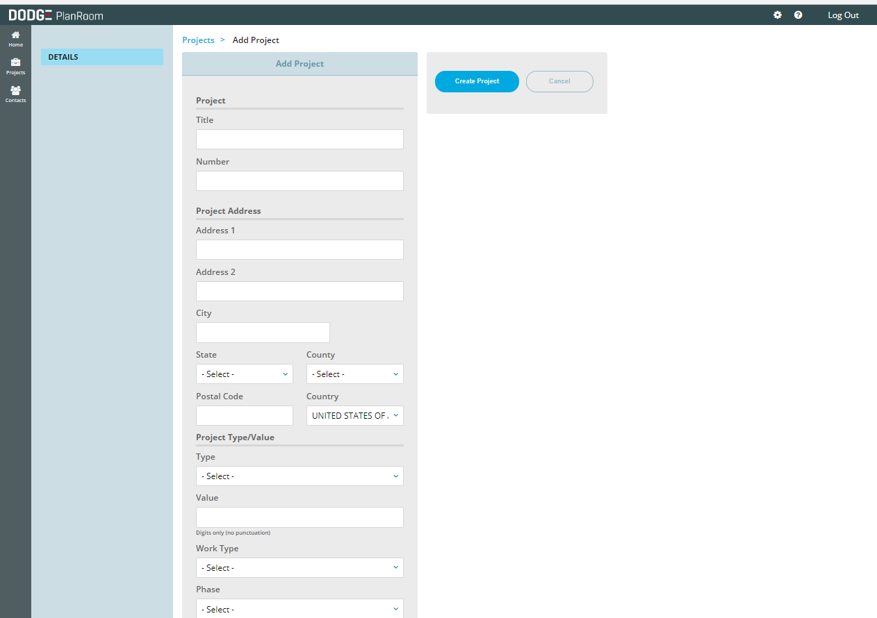 project listing page