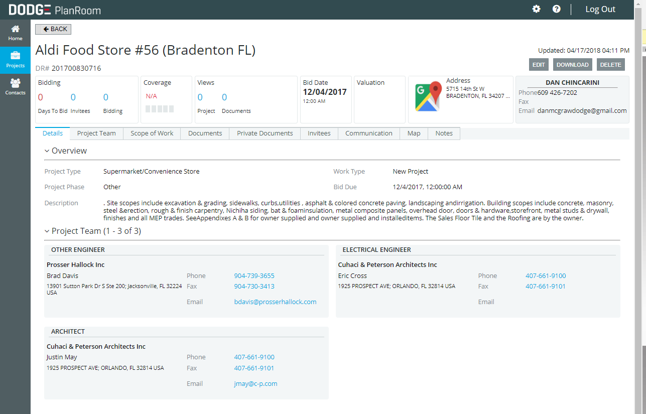 project listing page