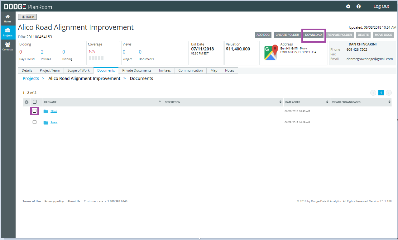 project listing page