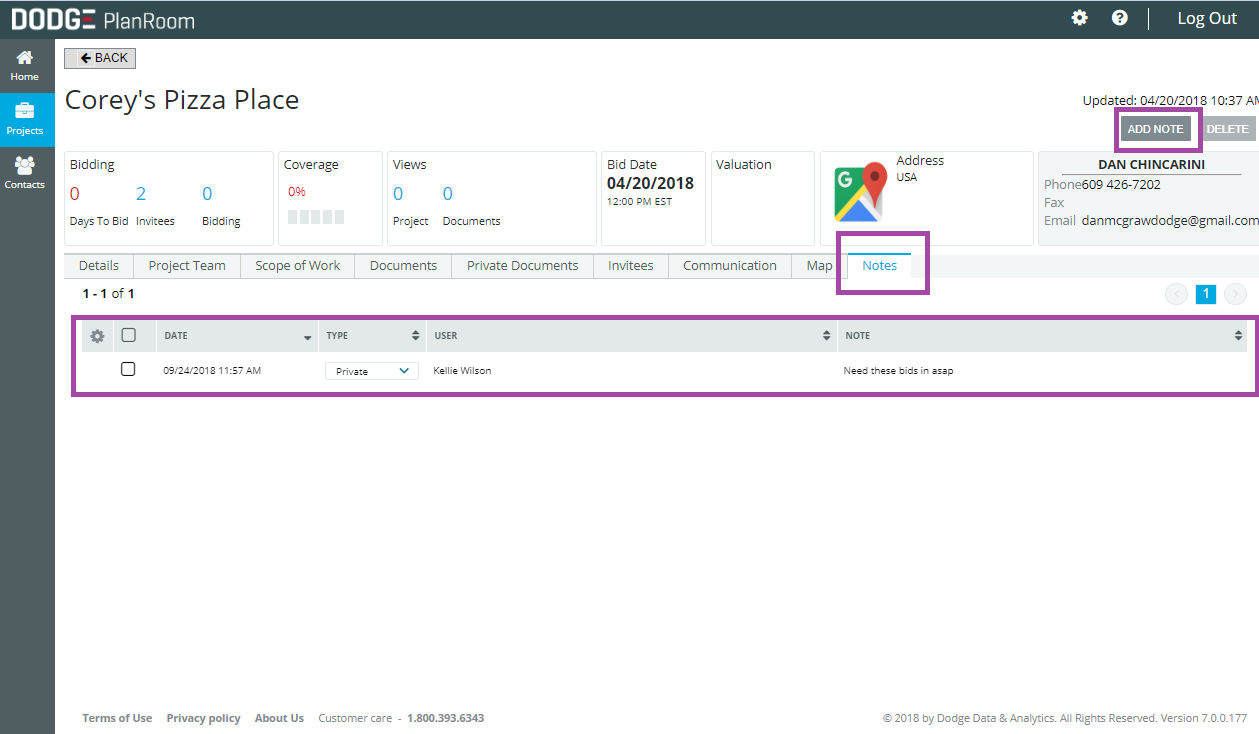 project listing page
