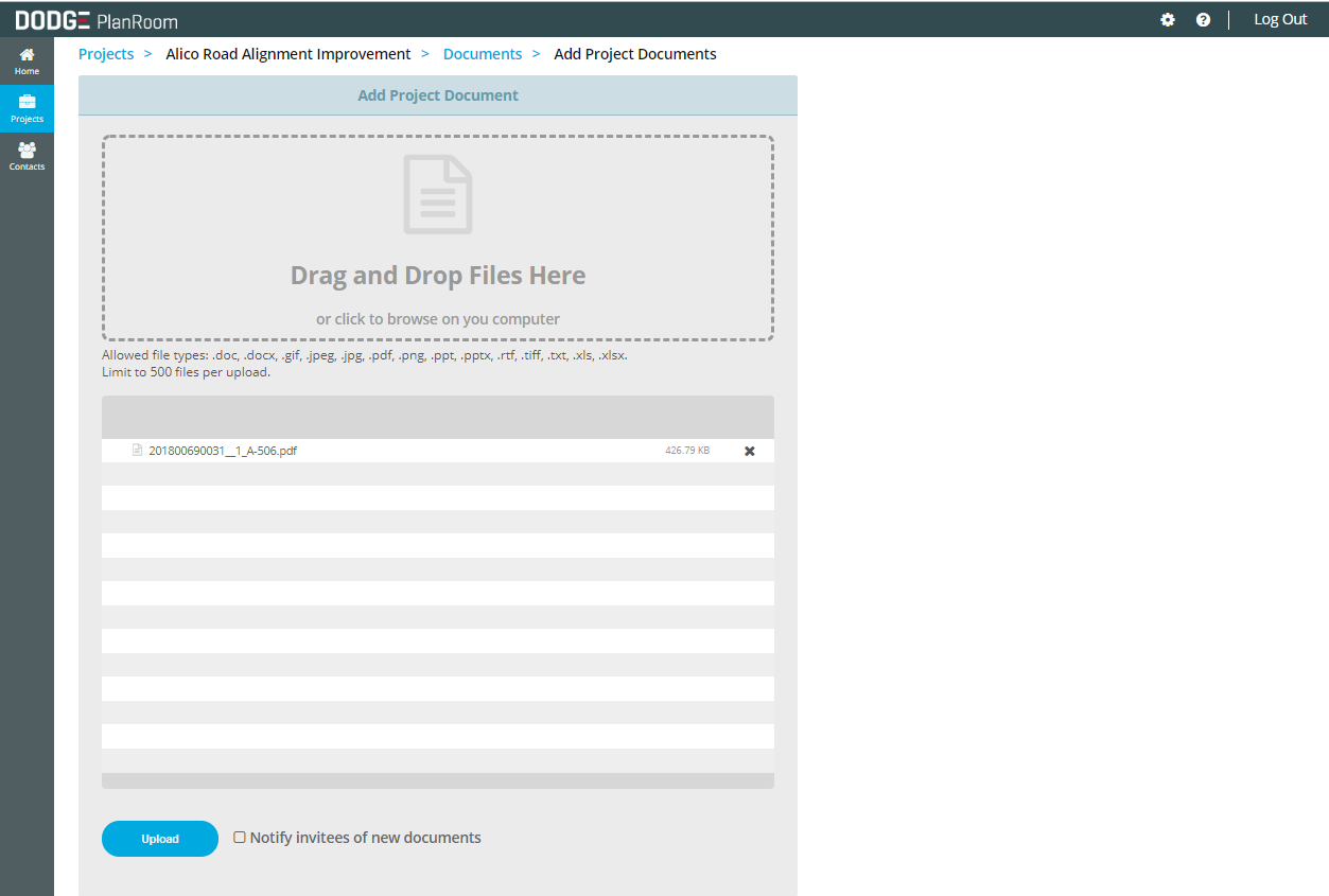 project listing page