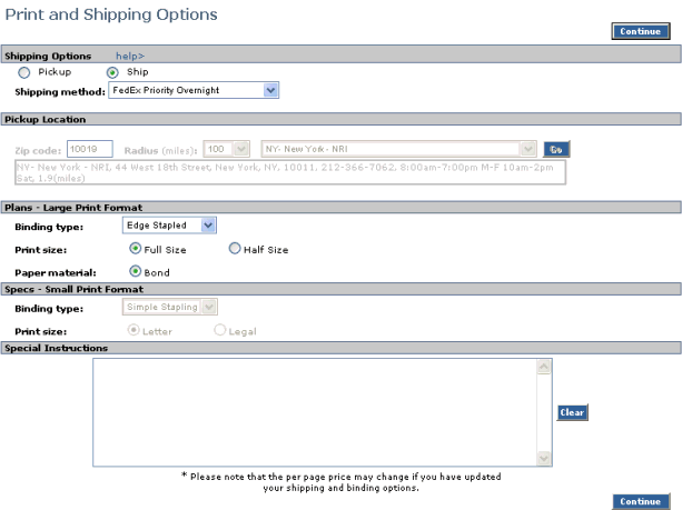 Printing and Shipping Options